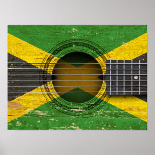 Pôster Old Acoustic Guitar with Jamaican Flag