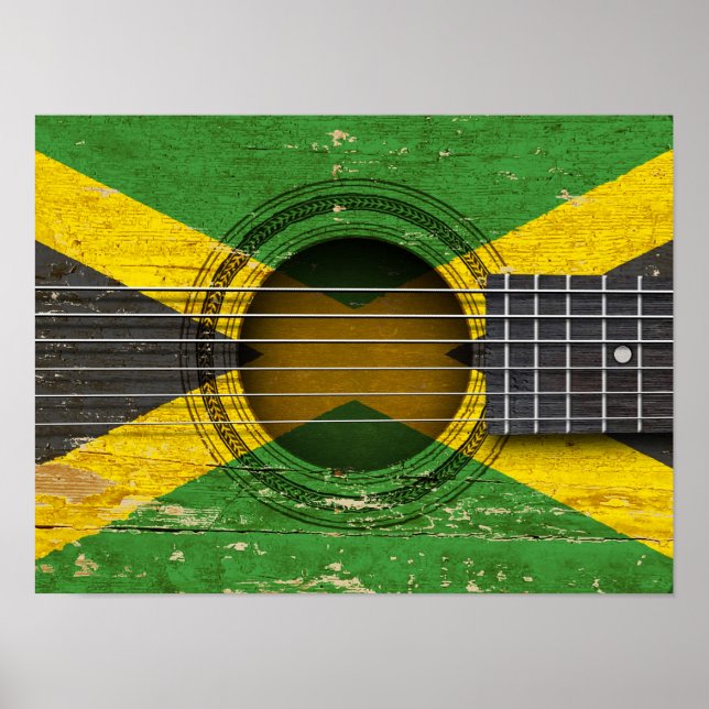 Pôster Old Acoustic Guitar with Jamaican Flag (Frente)