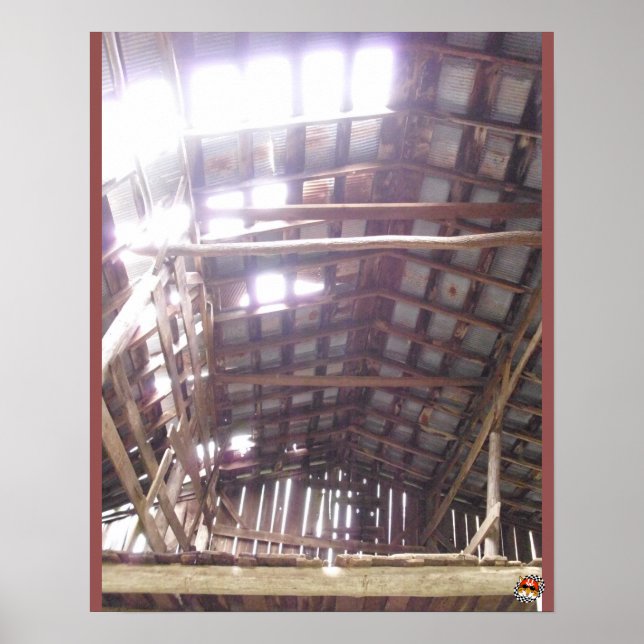 Poster Old Barn interior beams and rafters (Frente)