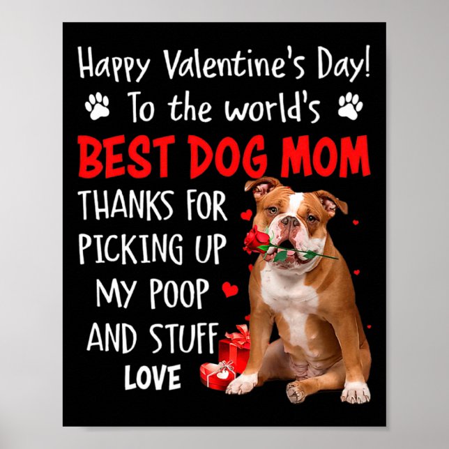 Poster Old English Bulldog Dog Mom Valentines Day Fu  (Frente)