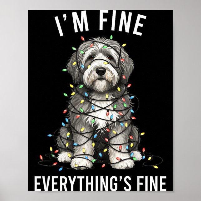 Poster Old English Sheepdog Christmas I'm Fine Everything (Frente)