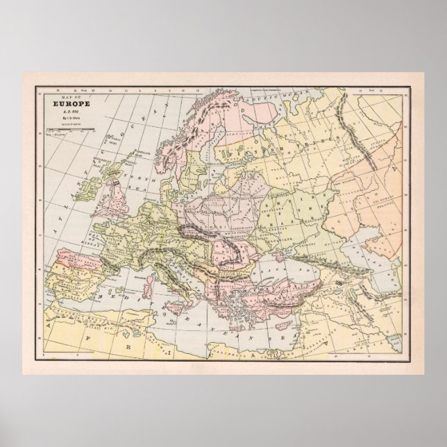 Poster Old Europe 800 AD Map (1901)  (Frente)