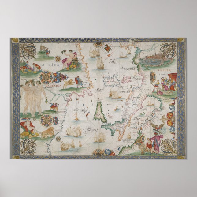 Pôster Old fashioned Mediterranean sea map (Frente)