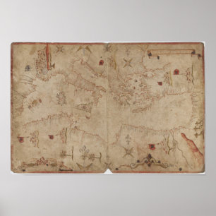 Poster Old fashioned Mediterranean sea map