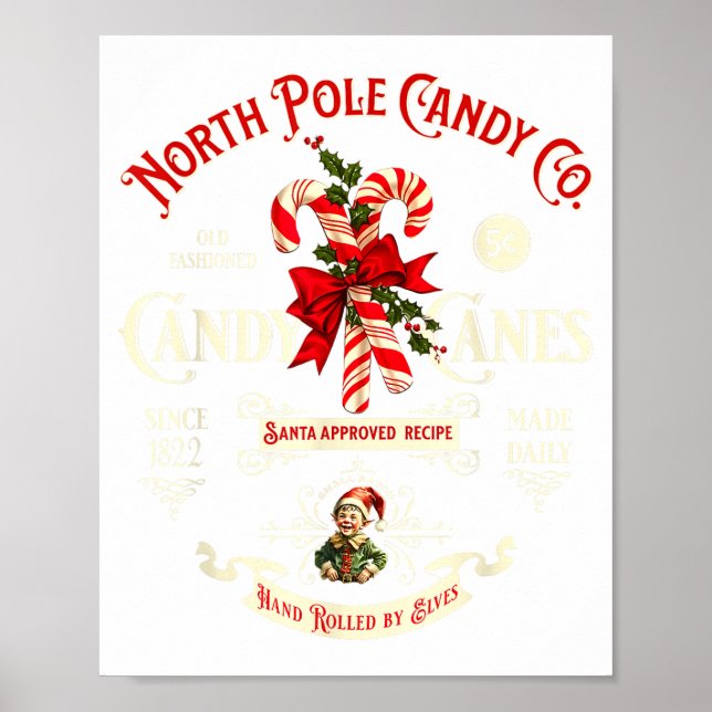 Poster Old Fashioned North Le Candy Cane Company Elf Chri (Frente)