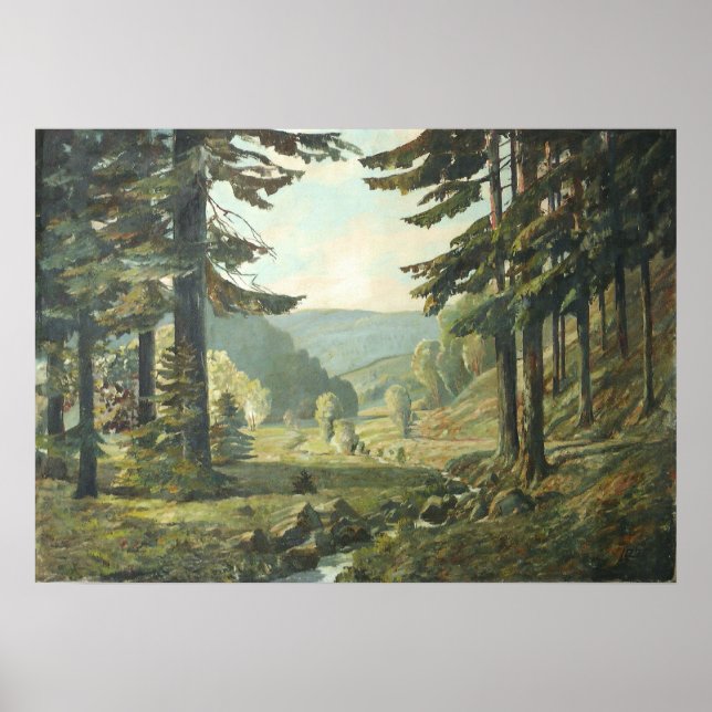Poster Old German Oil Painting - Forest serra de mineral (Frente)