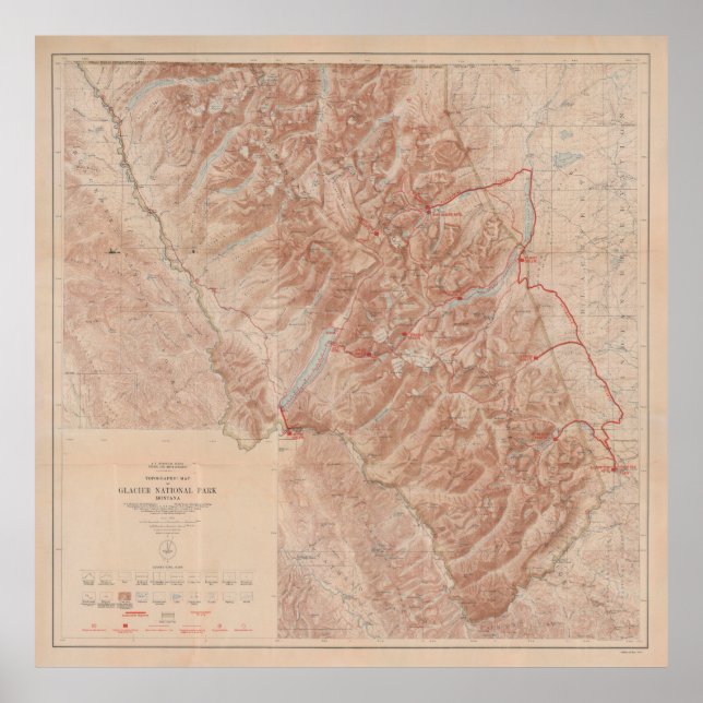 Poster Old Glacier National Park Map (1914)  (Frente)
