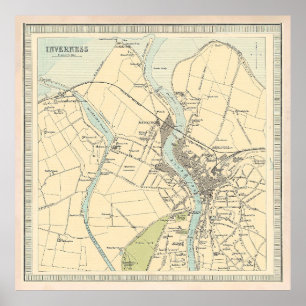 Poster Old Inverness Scotland Map (1912)