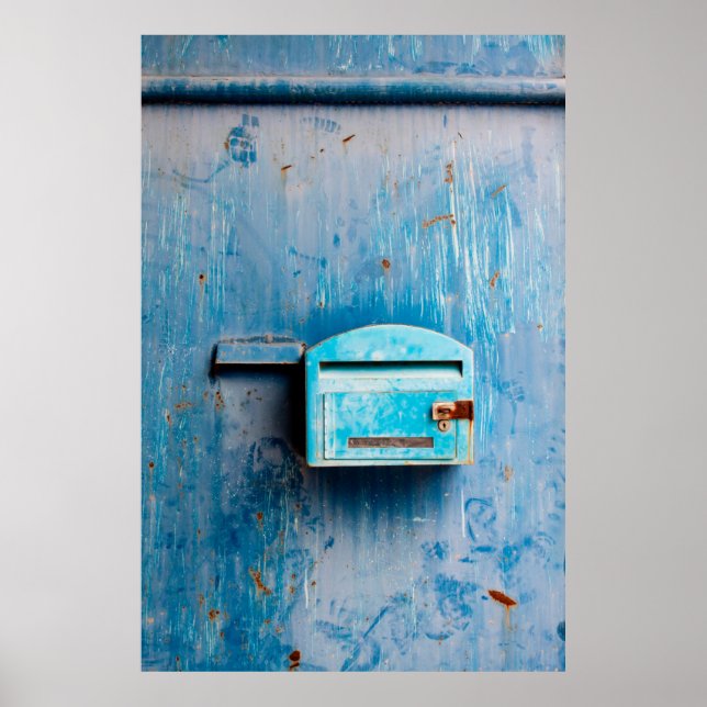 Poster Old mail box on doorantique, background, blue, box (Frente)