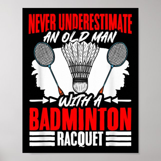 Poster Old Man With A Badminton Racket Shuttle Badminton  (Frente)
