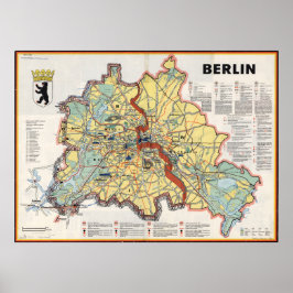Poster Old Map of Berlin 1961, Cold War Era Print
