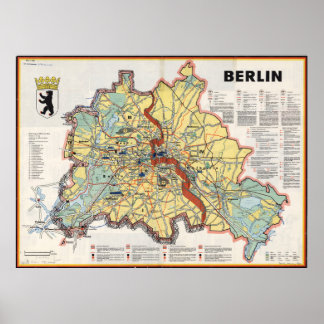 Poster Old Map of Berlin 1961, Cold War Era Print