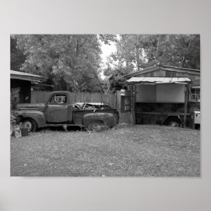Poster Old Pickup Truck Black And White Photography