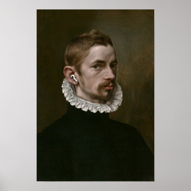 Poster Old portrait of male with ear buds. (Frente)