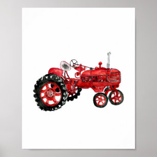 Poster Old red tractor drawing