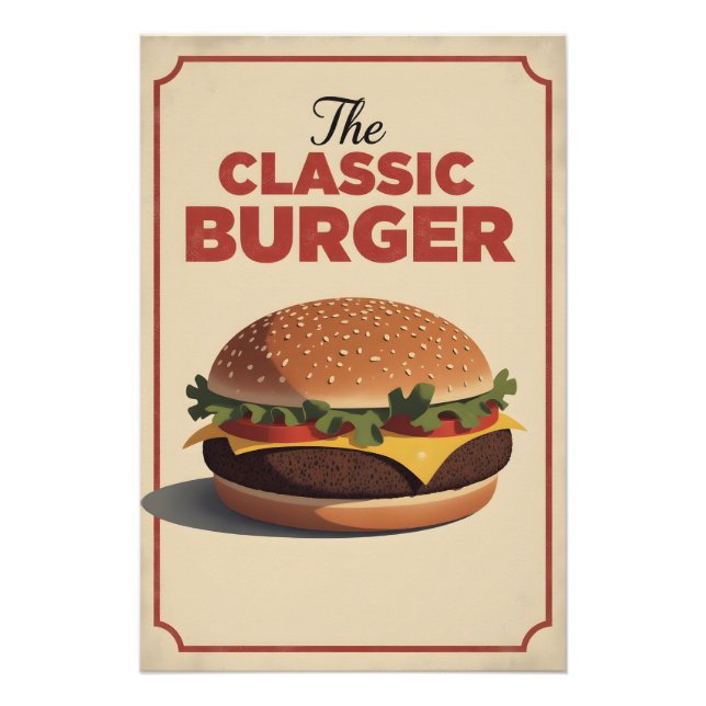 Pôster Old-School Burger Poster – Retro Food Wall Art (Frente)
