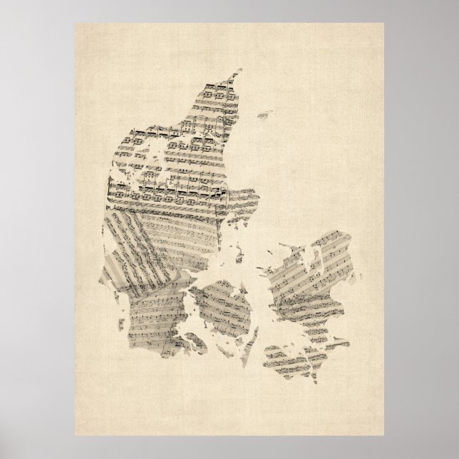 Poster Old Sheet Music Map of Denmark (Frente)