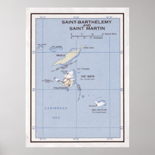 Poster Old St Martin, Anguilla & St Barts Island Map