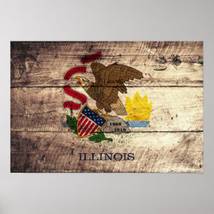 Poster Old Wood Illinois Flag;
