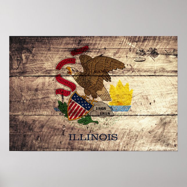 Poster Old Wood Illinois Flag; (Frente)