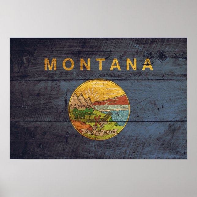 Poster Old Wood Montana Flag (Frente)