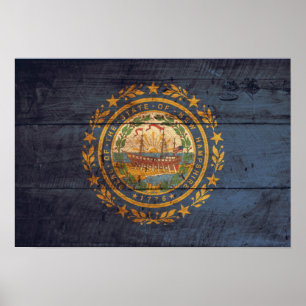Pôster Old Wood New Hampshire Flag;