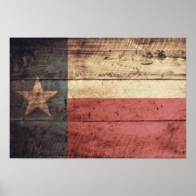 Pôster Old Wood Texas Flag (Frente)