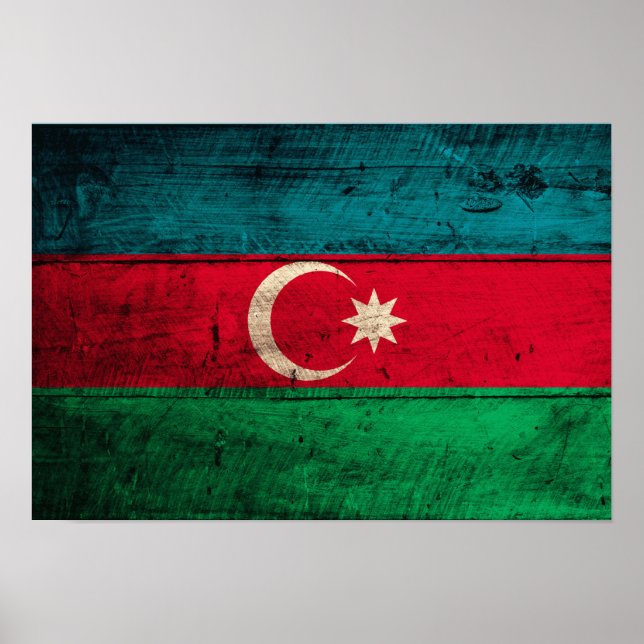 Pôster Old Wooden Azerbaijão Flag (Frente)