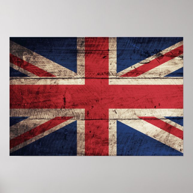 Poster Old Wooden British Flag (Frente)