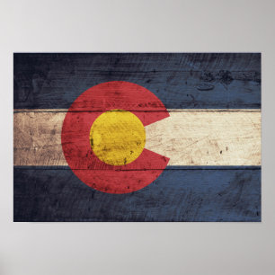 Pôster Old Wooden Colorado Flag