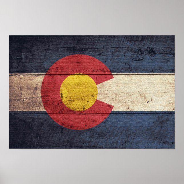 Pôster Old Wooden Colorado Flag (Frente)