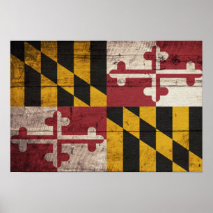 Pôster Old Wooden Maryland Flag
