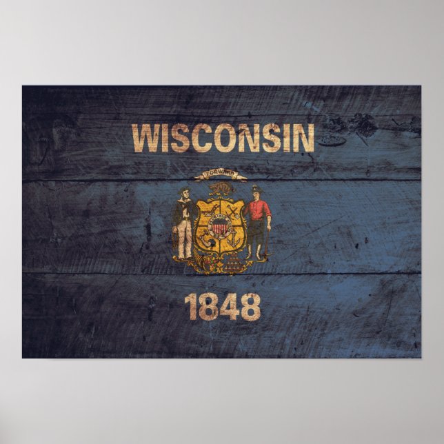 Poster Old Wooden Wisconsin Flag (Frente)