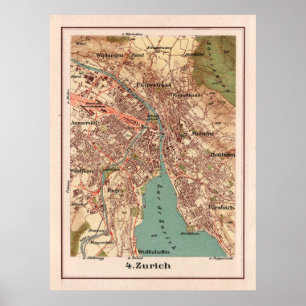 Poster Old Zurich Switzerland Map (1921)