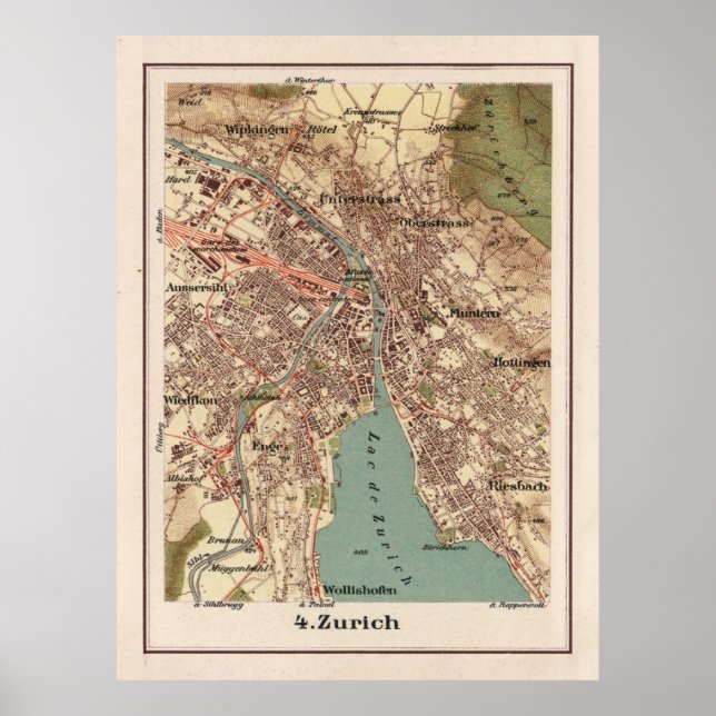 Poster Old Zurich Switzerland Map (1921)  (Frente)