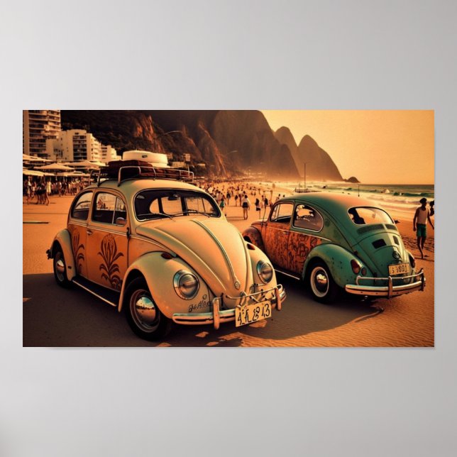 Poster Oldtimer Beetle em Copacabana Beach (Frente)