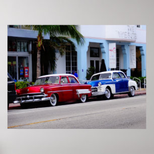 Pôster Oldtimer na movimentação Miami Beach do oceano