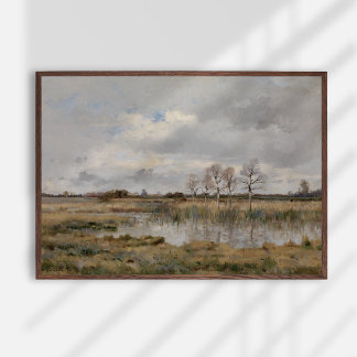 Poster Óleo paisagístico sobre canvas, arte antiga, óleo
