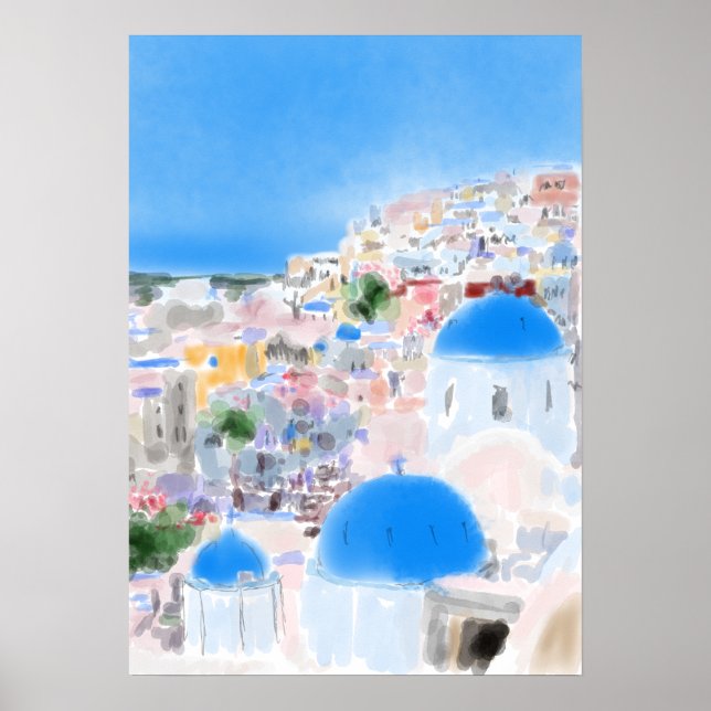 Poster Óleo Santorini da ilha Grécia de pintura abstrato (Frente)