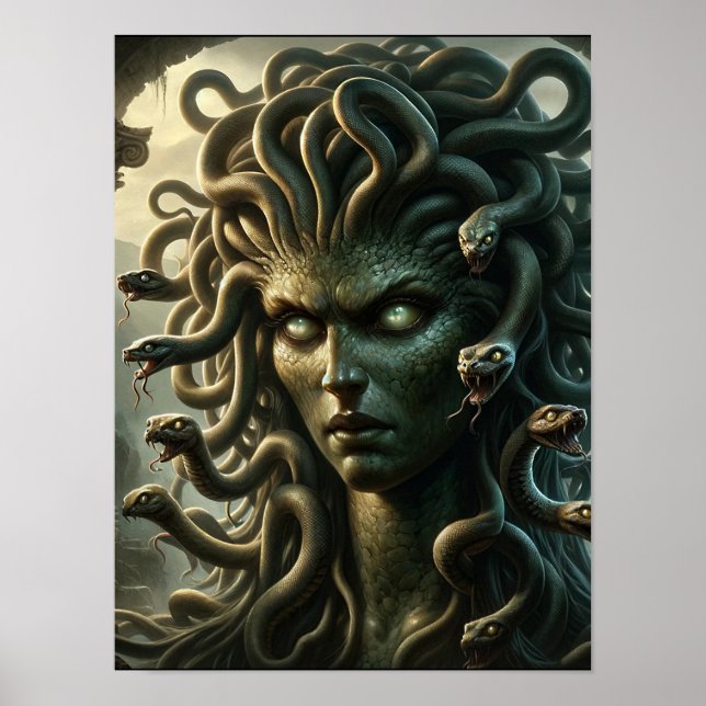 Poster Olhar de Medusa Cabeça de Cobras da Morte (Frente)