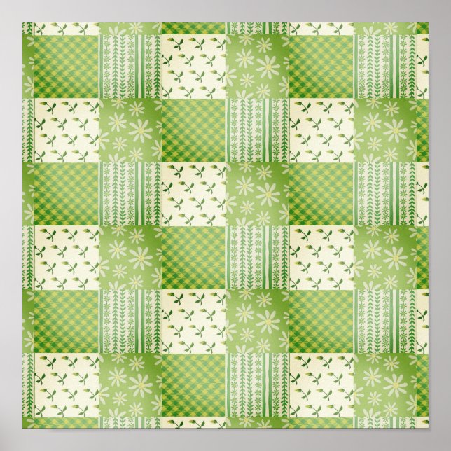 Poster Olhar Vintage Verde e Patchwork Ecru  (Frente)
