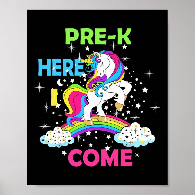 Poster Olhe aqui, Pré-k, Eu Vim A Menina Unicórnio. (Frente)