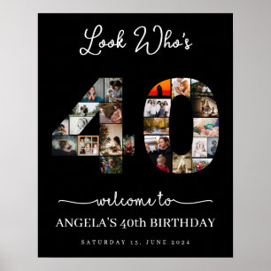 Poster olhe quem está com 40 Colagem de fotos placa de an