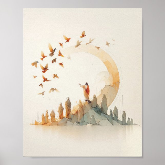 Poster Olhem para os Pássaros - Watercolor - Bib de Natal (Frente)