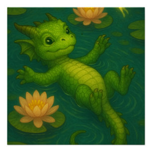 Pôster Olhinhos de filhotes verdes e bebês bonitos, drago