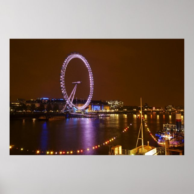 Poster Olho de Londres, Rio Tâmisa e luzes de (Frente)