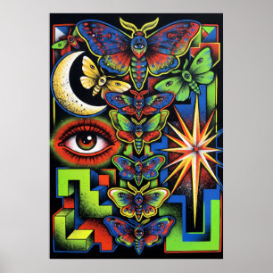 Poster Olho de Mariposas Celestiais Arte Psicodélico da L