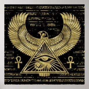 Poster Olho egípcio de Horus - de ouro e de preto de
