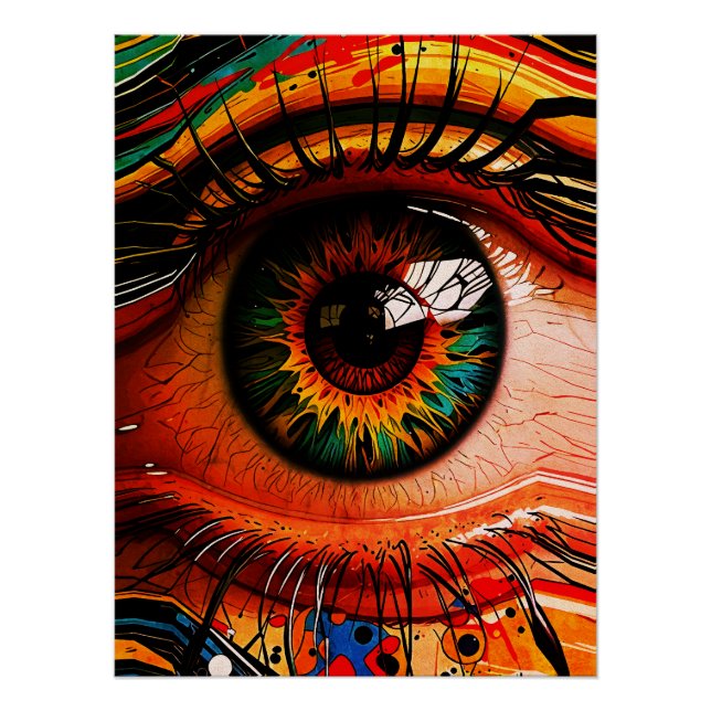 Pôster Olho Explosão de Cor – Realismo Abstrato Vibrante (Frente)