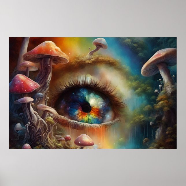 Poster Olho num bosque mágico de cogumelos fantásticos (Frente)